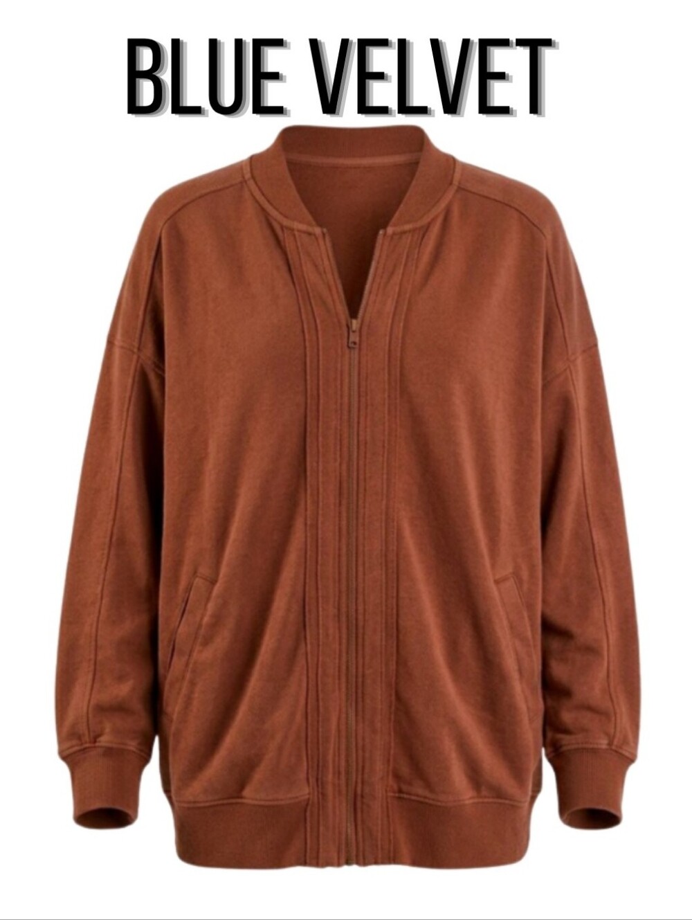 Cotton Blend Lightweight Zip Oversized Small Med Sweatshirt Jacket Ginger Brown - Picture 3 of 6